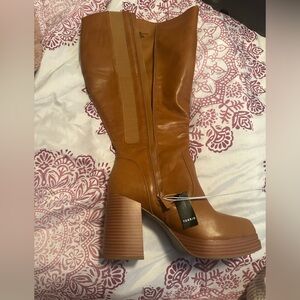 Torrid Square Toe, Stacked Heel Boots, knee length with Extra Wide Calf